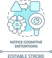 Notice cognitive distortions turquoise concept icon. Adaptability tip abstract idea thin line illustration. Isolated outline drawing. Editable stroke vector