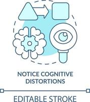 Notice cognitive distortions turquoise concept icon. Adaptability tip abstract idea thin line illustration. Isolated outline drawing. Editable stroke vector