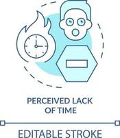 Perceived lack of time turquoise concept icon. Barrier to change management abstract idea thin line illustration. Isolated outline drawing. Editable stroke vector