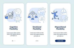 Leader flexible types light blue onboarding mobile app screen. Walkthrough 3 steps editable graphic instructions with linear concepts. UI, UX, GUI template vector