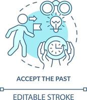 Accept past turquoise concept icon. Cope with problems. Dealing with change abstract idea thin line illustration. Isolated outline drawing. Editable stroke vector