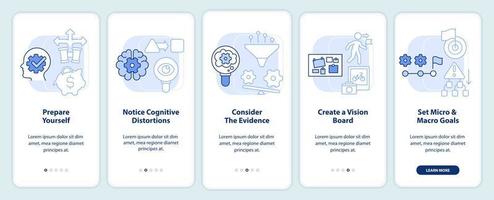 adaptabilidad consejos ligero azul inducción móvil aplicación pantalla. cambios recorrido 5 5 pasos editable gráfico instrucciones con lineal conceptos. ui, ux, gui modelo vector