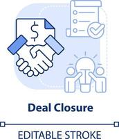 Deal closure light blue concept icon. Complete transaction. Stage of merger abstract idea thin line illustration. Isolated outline drawing. Editable stroke vector