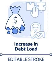 Increase in debt load light blue concept icon. Disadvantage of business consolidation abstract idea thin line illustration. Isolated outline drawing. Editable stroke vector