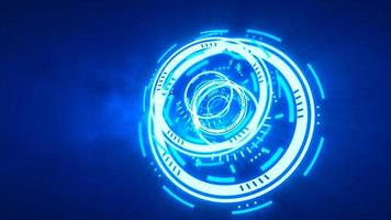 Abstract round blue ring of lines HUD elements circles energy futuristic scientific hi-tech digital abstract HUD background. Video 4k, 60 fps