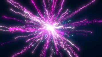 abstrakt glühend Energie Explosion lila und Blau Strudel Feuerwerk von Blau Linien und Magie Partikel abstrakt Hintergrund. Video 4k