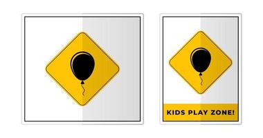 Kids play zone with helium balloon Sign Label Symbol Icon Vector Illustration