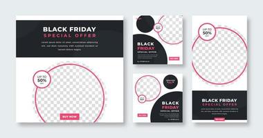 Black Friday Sale for Social Media Post, Mobile App, Banners, Stories and Web Internet Ads Flyer Template Set vector