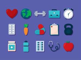 fifteen world health day items vector