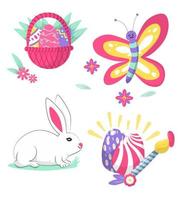 Flat Hand Drawn Colorful Easter Holiday Celebration Elements Collection vector