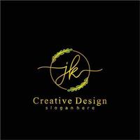 Initial JK beauty monogram and elegant logo design, handwriting logo of initial signature, wedding, fashion, floral and botanical logo concept design. vector