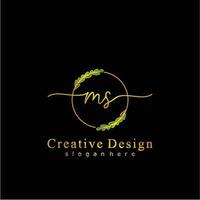 Initial MS beauty monogram and elegant logo design, handwriting logo of initial signature, wedding, fashion, floral and botanical logo concept design. vector