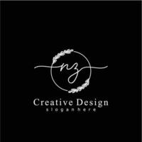 Initial NZ beauty monogram and elegant logo design, handwriting logo of initial signature, wedding, fashion, floral and botanical logo concept design. vector