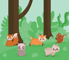 baby animals over grass vector