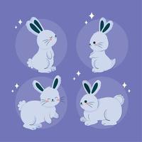 four blue bunnies vector