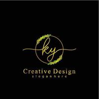 Initial KY beauty monogram and elegant logo design, handwriting logo of initial signature, wedding, fashion, floral and botanical logo concept design. vector