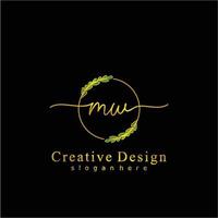 Initial MW beauty monogram and elegant logo design, handwriting logo of initial signature, wedding, fashion, floral and botanical logo concept design. vector