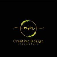 Initial NM beauty monogram and elegant logo design, handwriting logo of initial signature, wedding, fashion, floral and botanical logo concept design. vector
