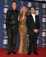 Jim Parsons Kaley Cuoco  Johnny GaleckiIn the Press Room  at the 2009 Primetime Emmy AwardsNokia Theater at LA LiveLos Angeles CASeptember 20 20092009 photo