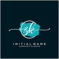 Initial ZK feminine logo collections template. handwriting logo of initial signature, wedding, fashion, jewerly, boutique, floral and botanical with creative template for any company or business. vector