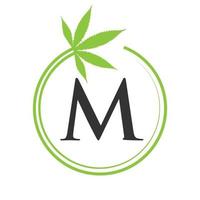 Cannabis Marijuana Logo on Letter M Concept For Health and Medical Therapy. Marijuana, Cannabis Sign Template vector