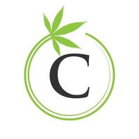 Cannabis Marijuana Logo on Letter C Concept For Health and Medical Therapy. Marijuana, Cannabis Sign Template vector