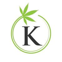 canabis marijuana logo en letra k concepto para salud y médico terapia. marijuana, canabis firmar modelo vector