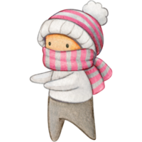 Watercolor hand drawn cute winter character png