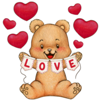 watercolor cute bear with love message png