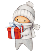 Watercolor hand drawn cute winter character png