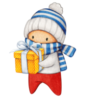 Watercolor hand drawn cute winter character png