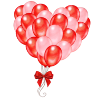 Watercolor red heart shaped group of balloons png