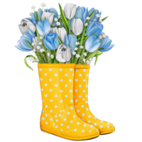 Aquarell Gummi Stiefel mit Blumen- Strauß png