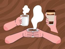 hands with coffee vector