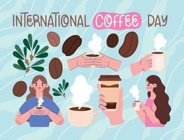 internacional café día artículos conjunto vector