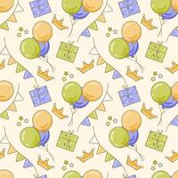 Colorful seamless pattern of celebration, party. Cute bright balloons, gifts, flags. Vector celebration background. Perfect for wrapping paper, scrapbooking, textile prints, wallpaper