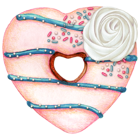 watercolor hand drawn heart shaped donut png