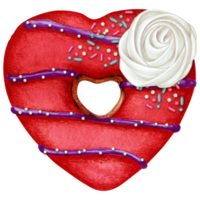 watercolor hand drawn heart shaped donut png