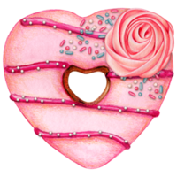 watercolor hand drawn heart shaped donut png