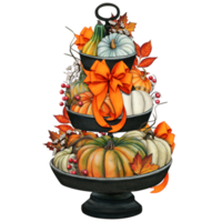 Watercolor hand drawn fall decorated tiered tray png