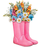 waterverf rubber laarzen met bloemen boeket png