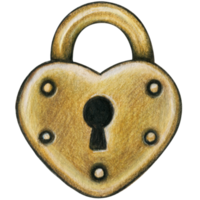 Watercolor hand drawn heart shaped lock png