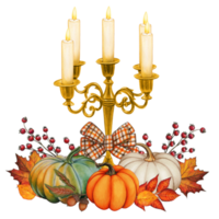 Watercolor hand drawn gothic candle holder with pumpkins png