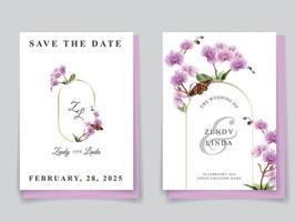 minimalist wedding invitation card with orchid illustration vector