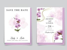 minimalist wedding invitation card with orchid illustration vector