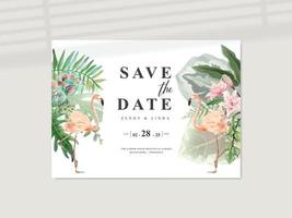 hermosa tarjeta de invitación de boda tropical floral vector