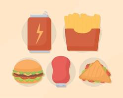 five fast foods vector