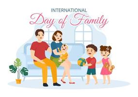 internacional día de familia ilustración con niños, padre y madre para web bandera o aterrizaje página en plano dibujos animados mano dibujado plantillas vector