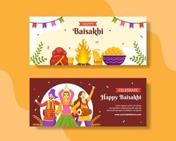 Happy Baisakhi Horizontal Banner Flat Cartoon Hand Drawn Templates Background Illustration vector