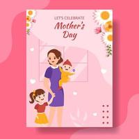 Happy Mother Day Vertical Poster Flat Cartoon Hand Drawn Templates Background Illustration vector